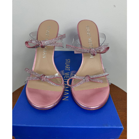Stuart Weitzman Bow 100 Slide Sandal in Clear/Cotton Candy Size 9 - Picture 3 of 12